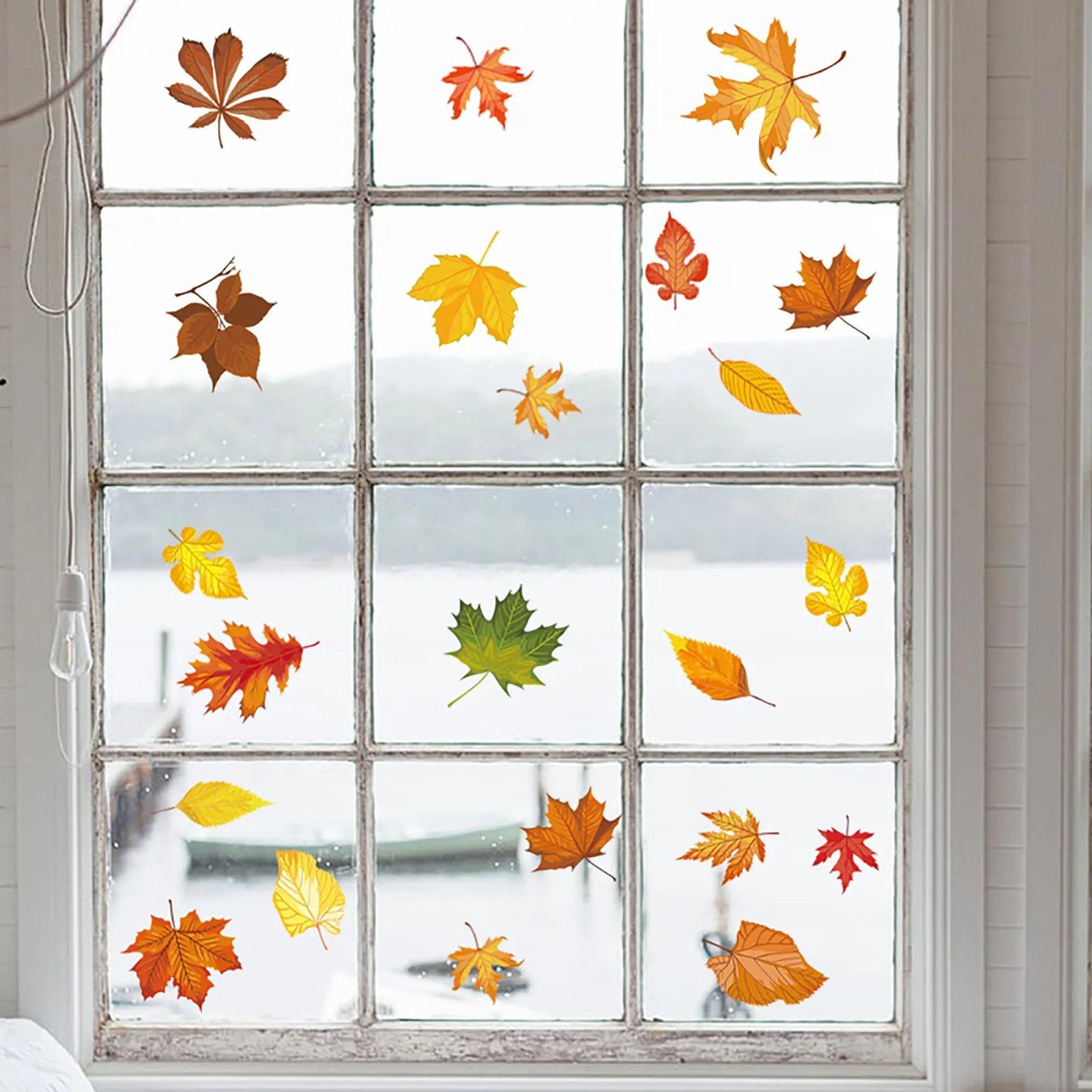 Наклейки на стену желтые листья стекло окно|Наклейки стену| |