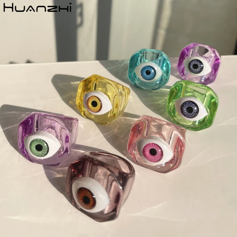 Кольцо женское HUANZHI с разноцветными прозрачными глазами из смолы геометрической
