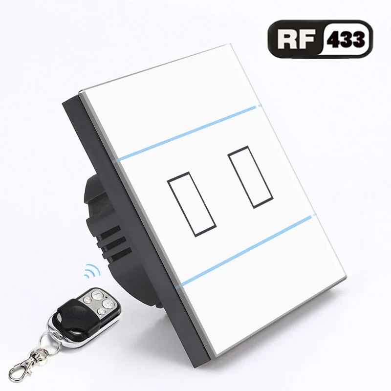 2 Gang white Switch ЕС 1/2/3 Беспроводной дистанционного Управление настенный светильник переключатель, белый/черный/золото с украшением в виде кристаллов Стекло Панель сенсорный переключатель для умного дома - Цвет: 2 Gang white Switch