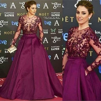2018 burgundy lace evening gown with pocket sheer bodice long sleeves floral appliques formal wear mother of the bride dresses