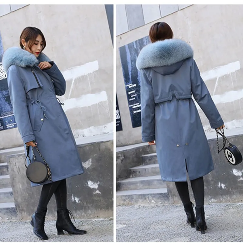 Женская длинная парка толстая зимняя куртка со съемным натуральным лисьим мехом