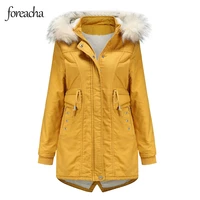 foreach 2021 new winter women fur collar parkas jackets fashion hooded thicken warm padded coat lady winter outwear parkas