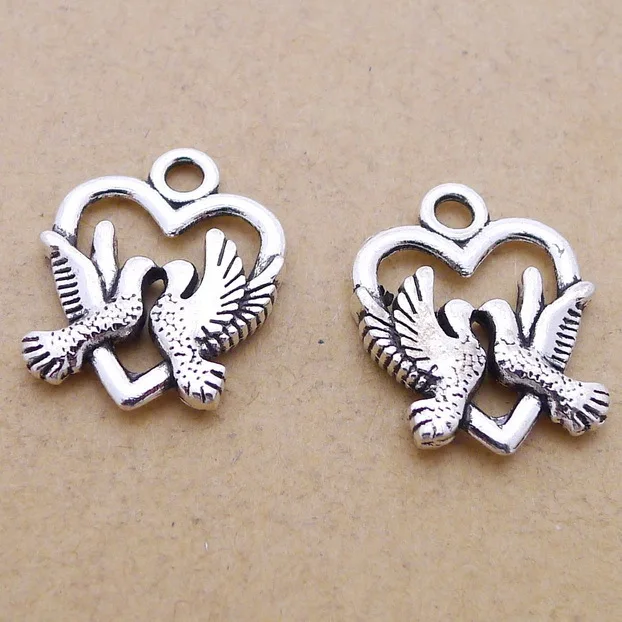 

15pcs/Lot 15x18mm Heart Birds Charms Antique Silver Color Love Pigeon Pendants for DIY Jewelry Making Charm