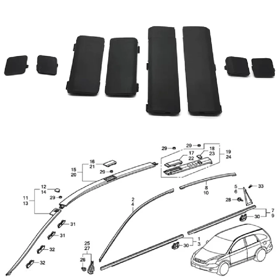 2Pcs ABS Black Car Roof Luggage Rack Cap Delete Remove Cover Fit For Honda CRV CR-V 2007 2008 2009 2010 2011 Auto Accessories