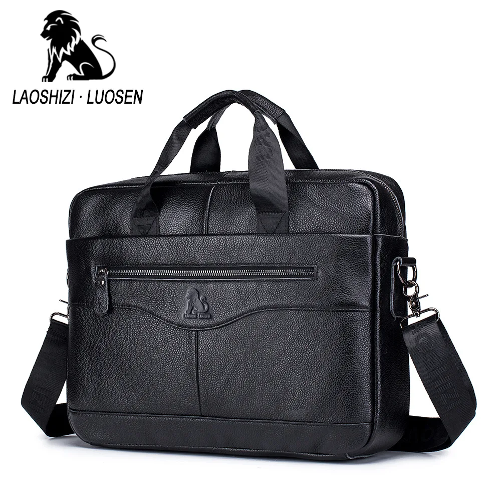 New Genuine Leather Men's Briefcase Vintage Business Computer Bag Fashion Messenger Shoulder Bag Postman Male Handbags