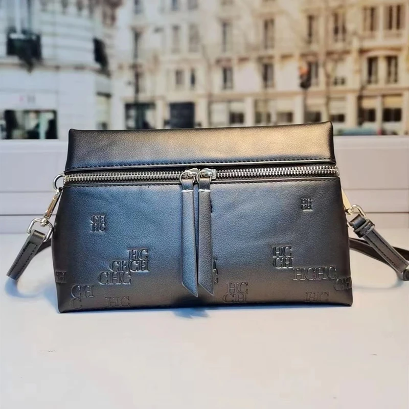 

100% Cowhide Leather Women Casual Zipper Clutches Ladies Single Shoulder Messenger Square Bag Luxury Brand Designer Purses Bolsa