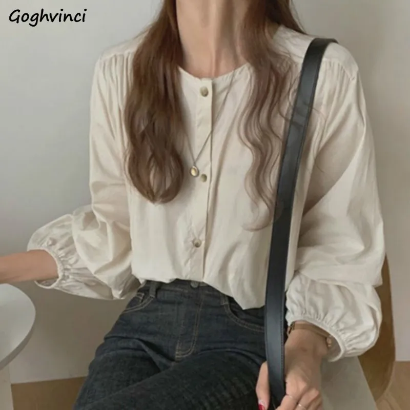 Shirts Women Simple Retro Casual Trendy Solid Loose Single Breasted Loose Ulzzang Korean Style Tender Elegant Lady Blouses New