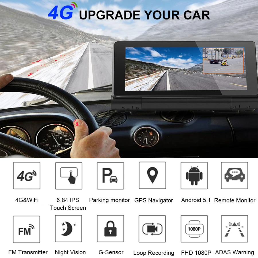 Автомобильный видеорегистратор Anfilite 4G 6 86 &quotAndroid ADAS Bluetooth Full HD 1080P с gps