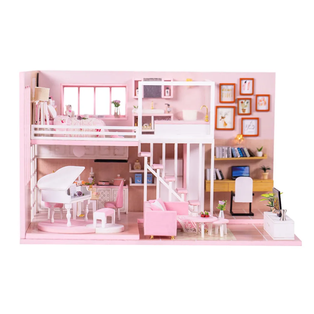 

DIY Dollhouse Kit 3D Assembled Loft Handmade House with Music Movement Mini Cabin for Christmas Birthday Valentine's Day Gift