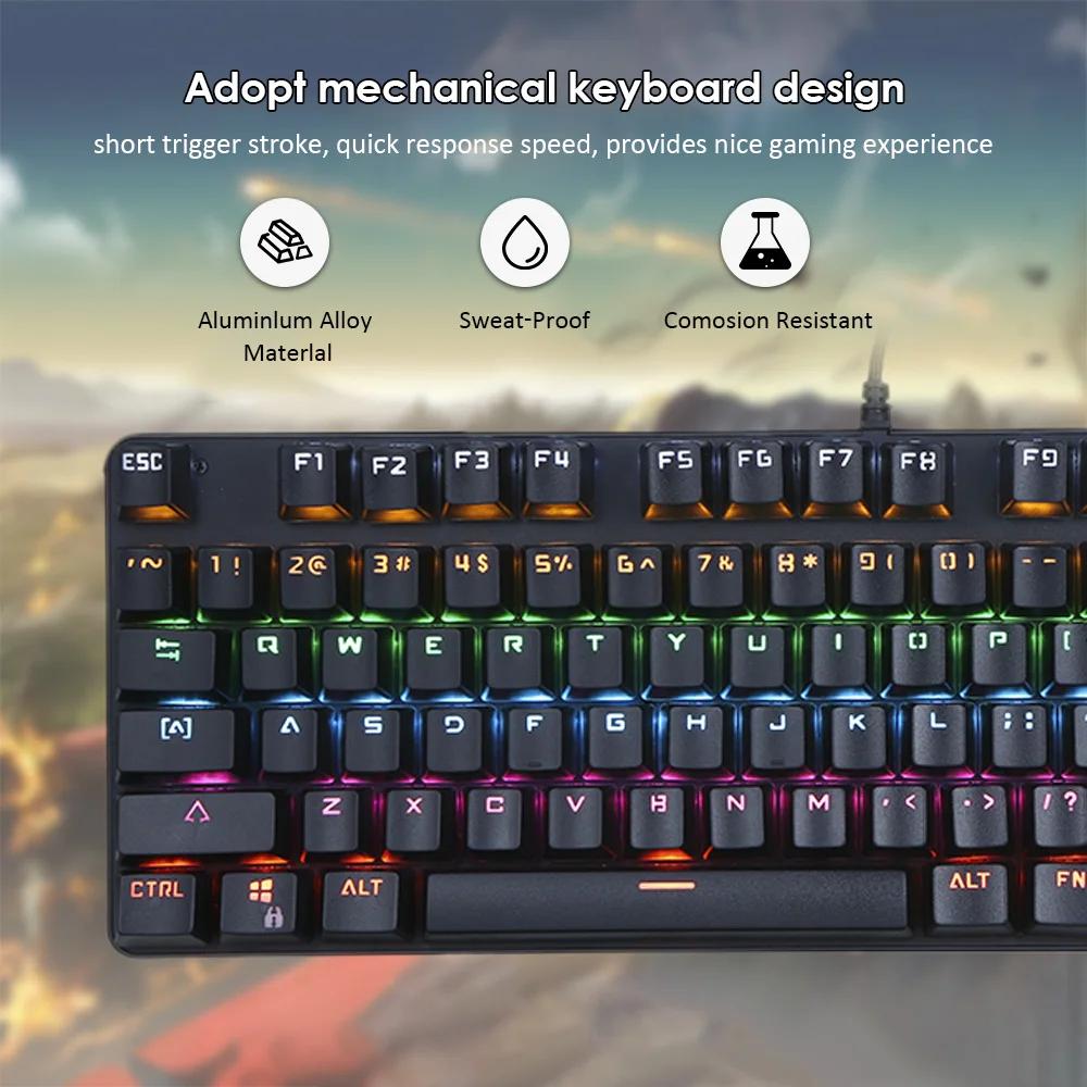 

Illuminated Keyboard 87 Keys Gaming Keyboard USB Powered Operated Diverse Lighting Effect for Computer Laptop E-sports Windows