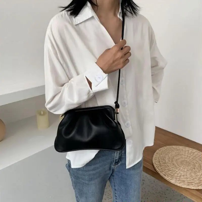 

2020 Solid color Pleated Clip bag Fashion New High-quality PU Leather Women's Designer Handbag Travel Shoulder Messenger Bag