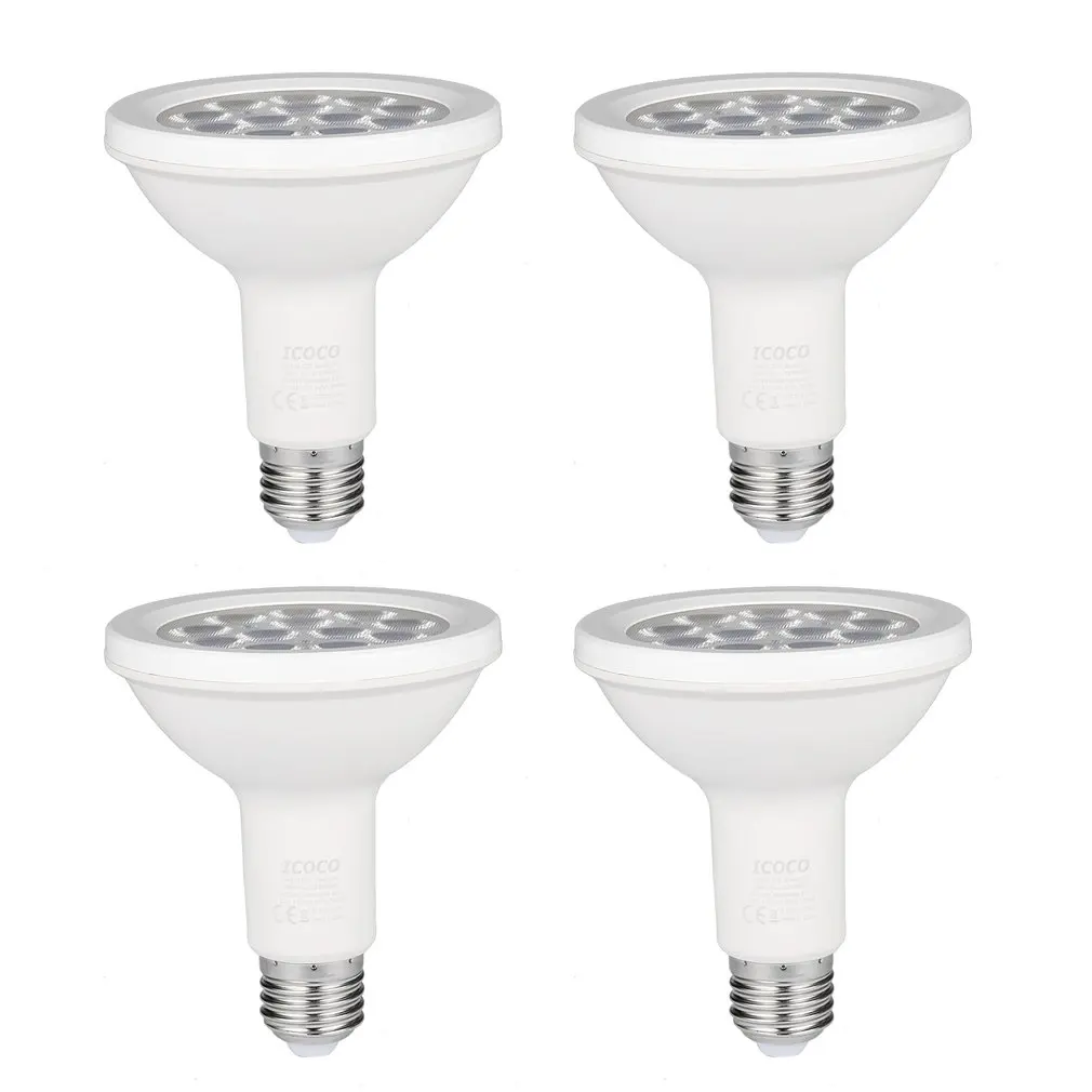 

Icoco 4Pcs Par30 12Led 12W Dimmable Long Neck 1000Lm 3000K Warm White Spotlight Led Bulb Quivalent For 75W Halogen Bulb