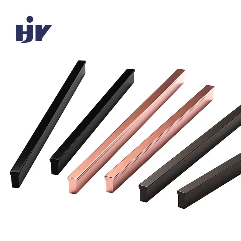 

HJY Simple Furniture Kitchen Cupboard Handles Rose Gold Black Cabinet knobs Pull Modern Line Handle Hole Distance 64/128mm A057