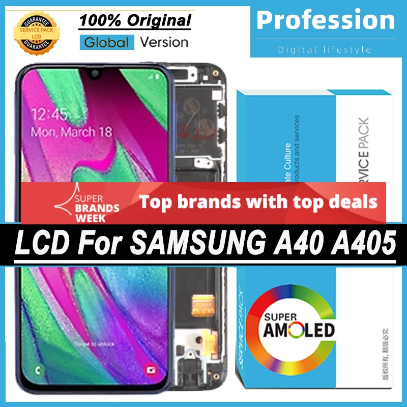 100% Оригинальный 5 9 ''AMOLED дисплей для Samsung Galaxy A40 2019 A405 Полный ЖК сенсорный экран