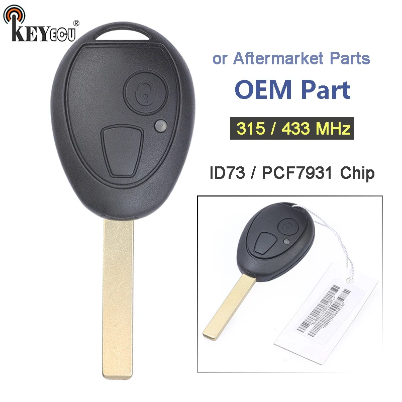 KEYECU 315 / 434 МГц OEM/запчастей Smart 2 кнопки дистанционный ключ брелок от машины для