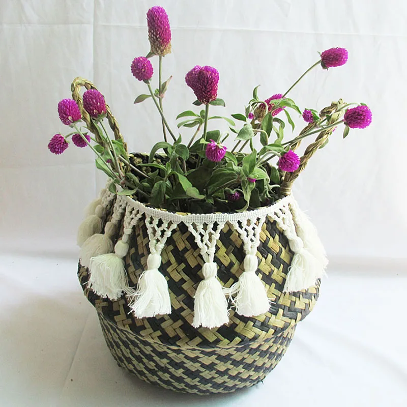 

Bamboo Storage Basket Folding Clthoes Laundry Basket Straw Wicker Rattan Hanging Basket Flower Pot Hamper