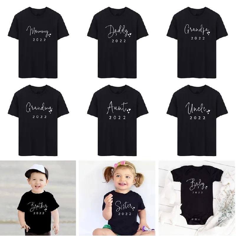 

Family Matching Clothes Mother Father Daughter Son Kid Tshirt Family Baby 2022 Pregnancy Reveal Clothes Mommy and Me Top