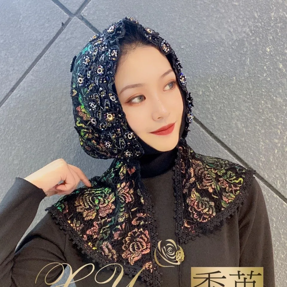

Muslim Islamic women luxury wedding lace scarf wrap hijabs