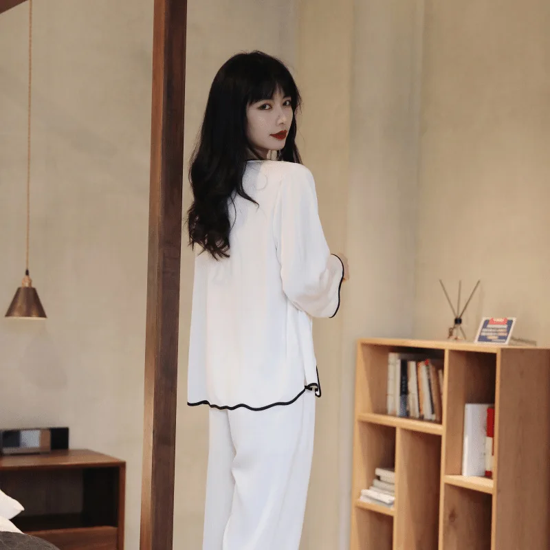 2021 New Spring Summer Ice Silk Women's Pajamas Sets Silk Loose Cardigan Thin Color Nightwear Home Wear Sexy Sleepwear Nightgown