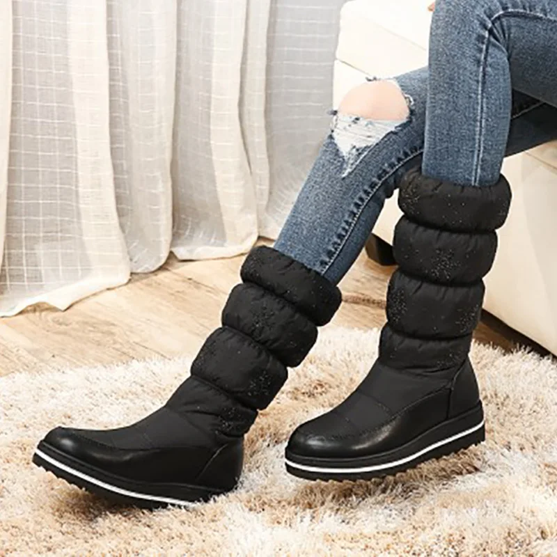 Сапоги до середины икры женские зимние сапоги хлопковые меховые женская обувь из