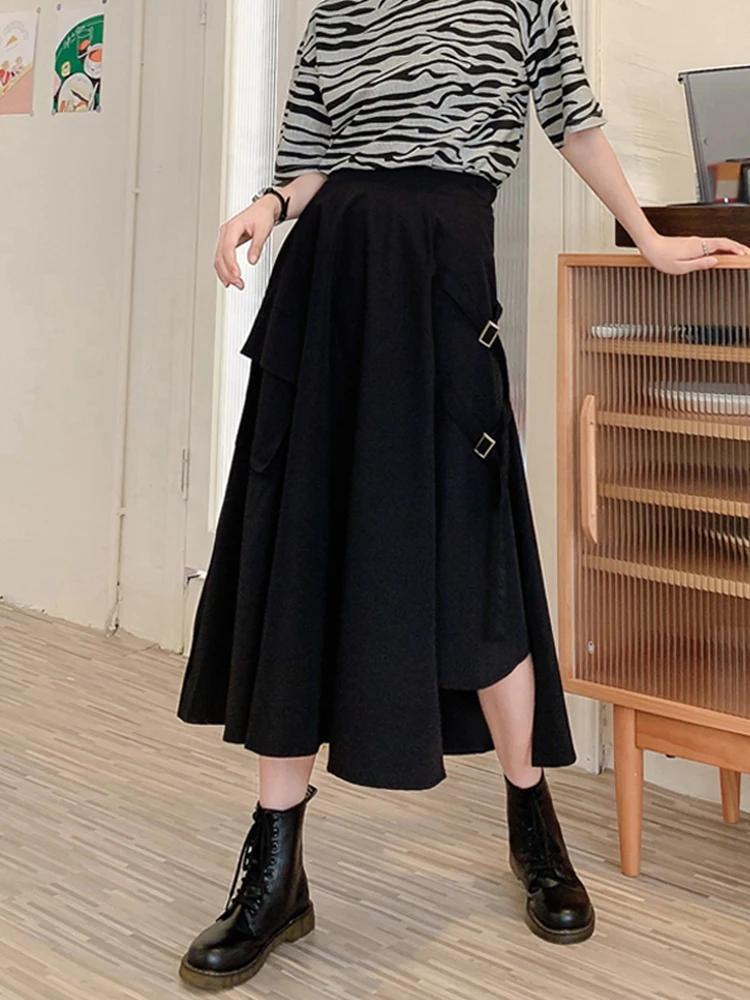 

Black Skin Winter High Waist Skirts Women Fashion Stretch Hippie Skater Skirt Pleated Dark Falda Larga Skirts BY50BSQ