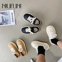 niufuni autumn fashion womens sneakers platform cowhide casual shoes round head lace up student womens sports shoes all match
