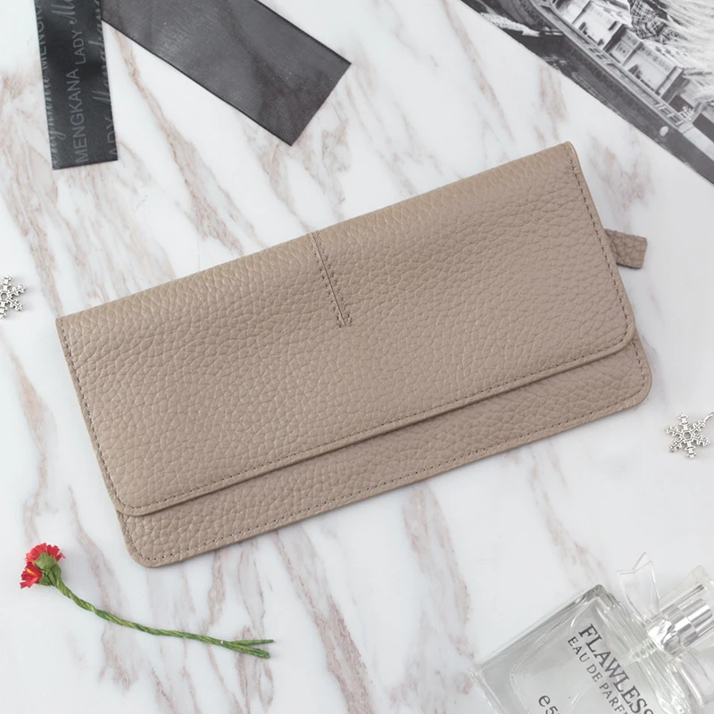 

Women Elegant Genuine Leather Long Wallets Female Fashion Slim Flat Cowhide Purses Ladies Simplicity Credit Card Holder Wallets