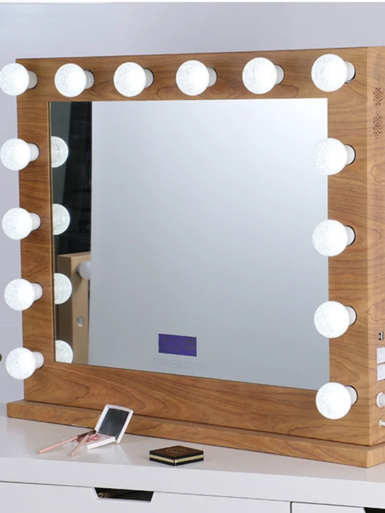 

80×65cm Large Retro Vanity Mirror With Light And Bluetooth Speaker, With 14 Rotatable Dimming LED Bulbs, USB Charging Port
