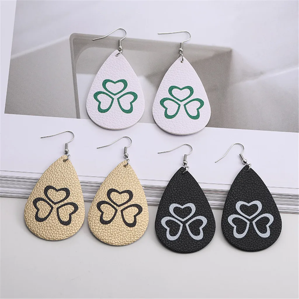 Модные Этнические серьги двухсторонние с принтом каплевидные кожаные сережки