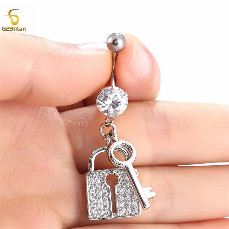 

G23Titanium key Lock Key Pendant bellyendant Belly Ring Woman Navel Piercing Personality Summer Beach 14G Body Piercing Jewelry