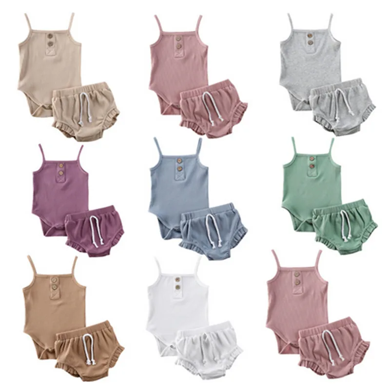 Хлопковая одежда для маленьких девочек 2020 однотонные трикотажные ромперы на