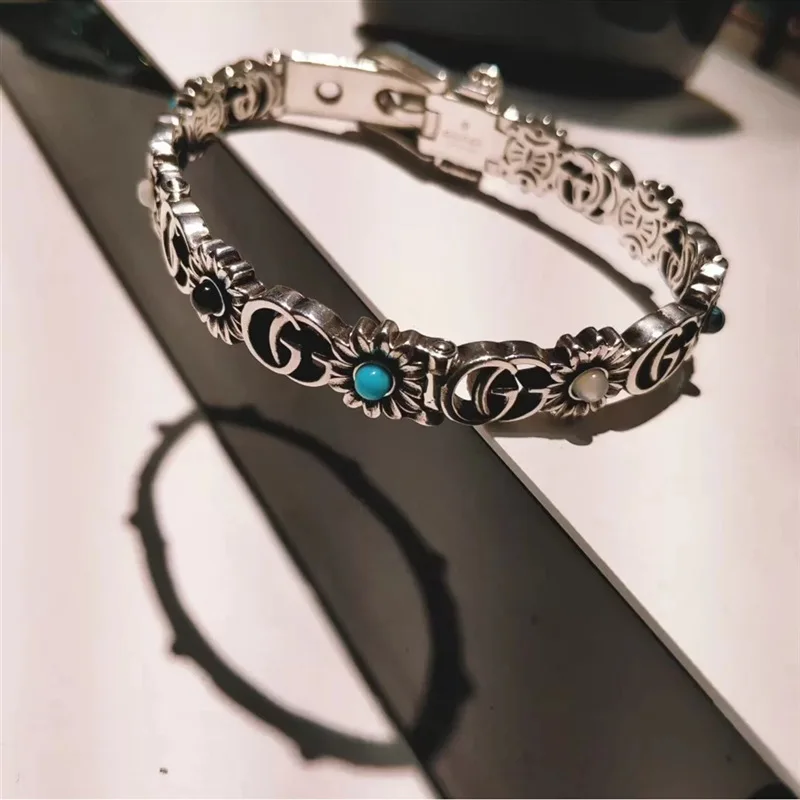 

Luxury Original Brand G Designer Flower Crystal Gem Stone Belt Bracelets Bangles Vintage Europe for Women Jewelry Holiday Gift