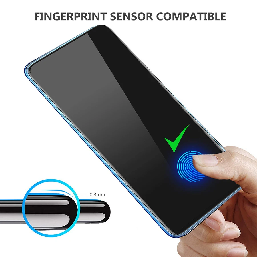 Полностью клейкое закаленное стекло для защиты экрана Oneplus 7T Pro 8 3D изогнутое