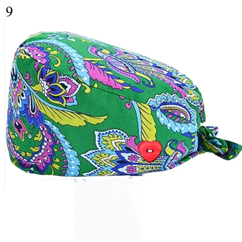 

Fashion Baotou Hat Doctor Hat With Buckle Sweat-Absorbent Towel Beautiful Printing Floral Animal Nurse Caps Casual Surgical Cap