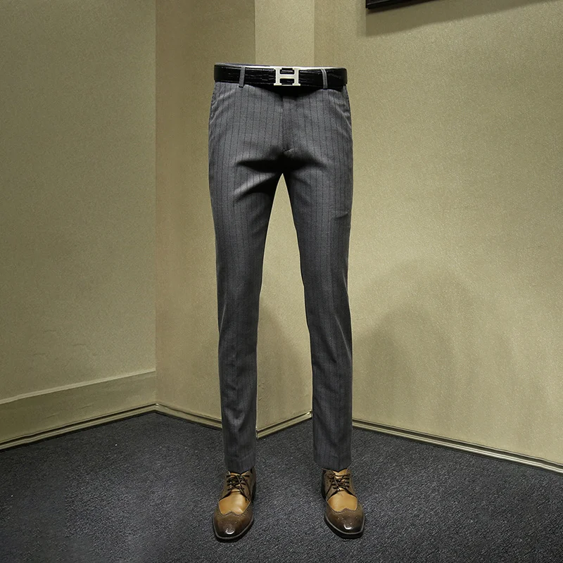 Брюки мужские в серую полоску облегающий костюм брюки строгие для деловых мужчин