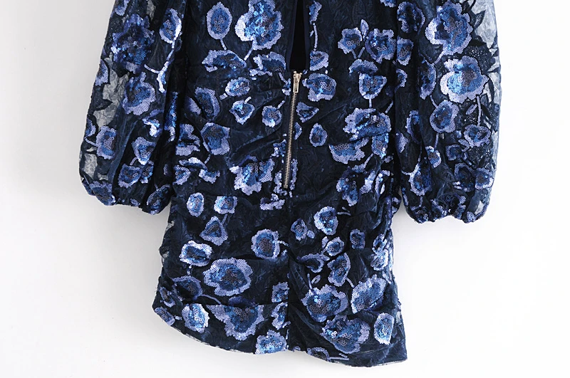 

New Fashion Sexy Deep V-neck Net Yarn Mini Dress Women Party Style Chic Sequin Flowers Dresses Female Vestido De Moda