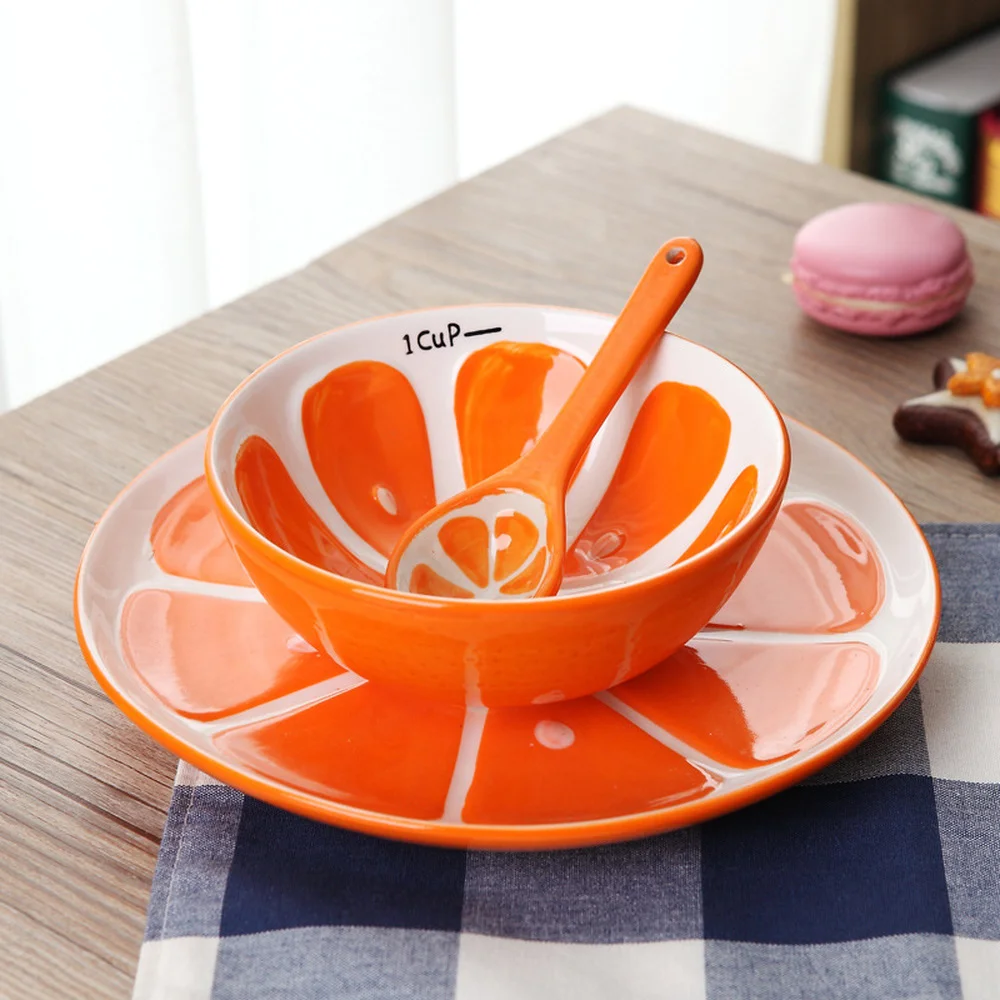 

Bowl Dish spoon set creative fruit shape children's Japanese bowl cartoon ceramic tableware dish plate set rice bowl ramen bowl