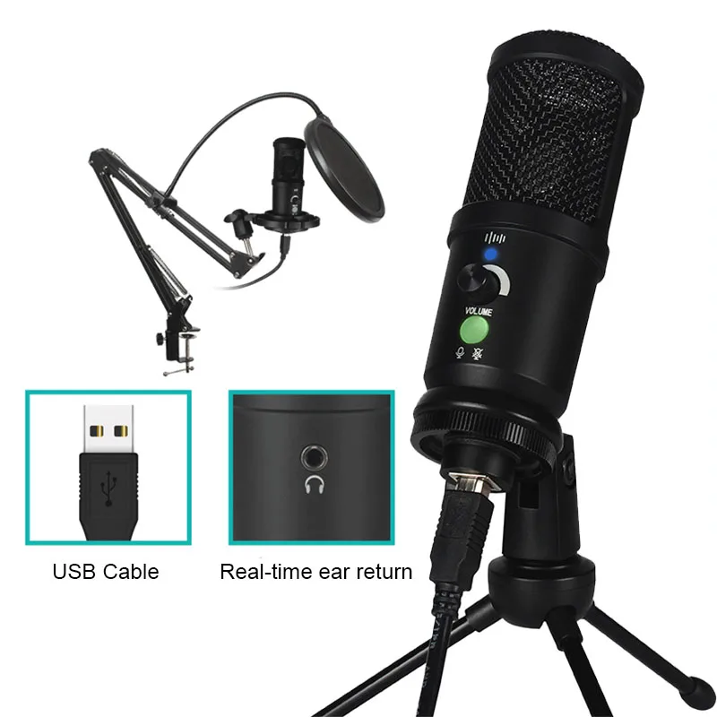 

USB Microphone Kit Podcast PC Condenser Computer Mic for Gaming YouTube Video Recording Music Studio Mic w/ Cantilever Bracket
