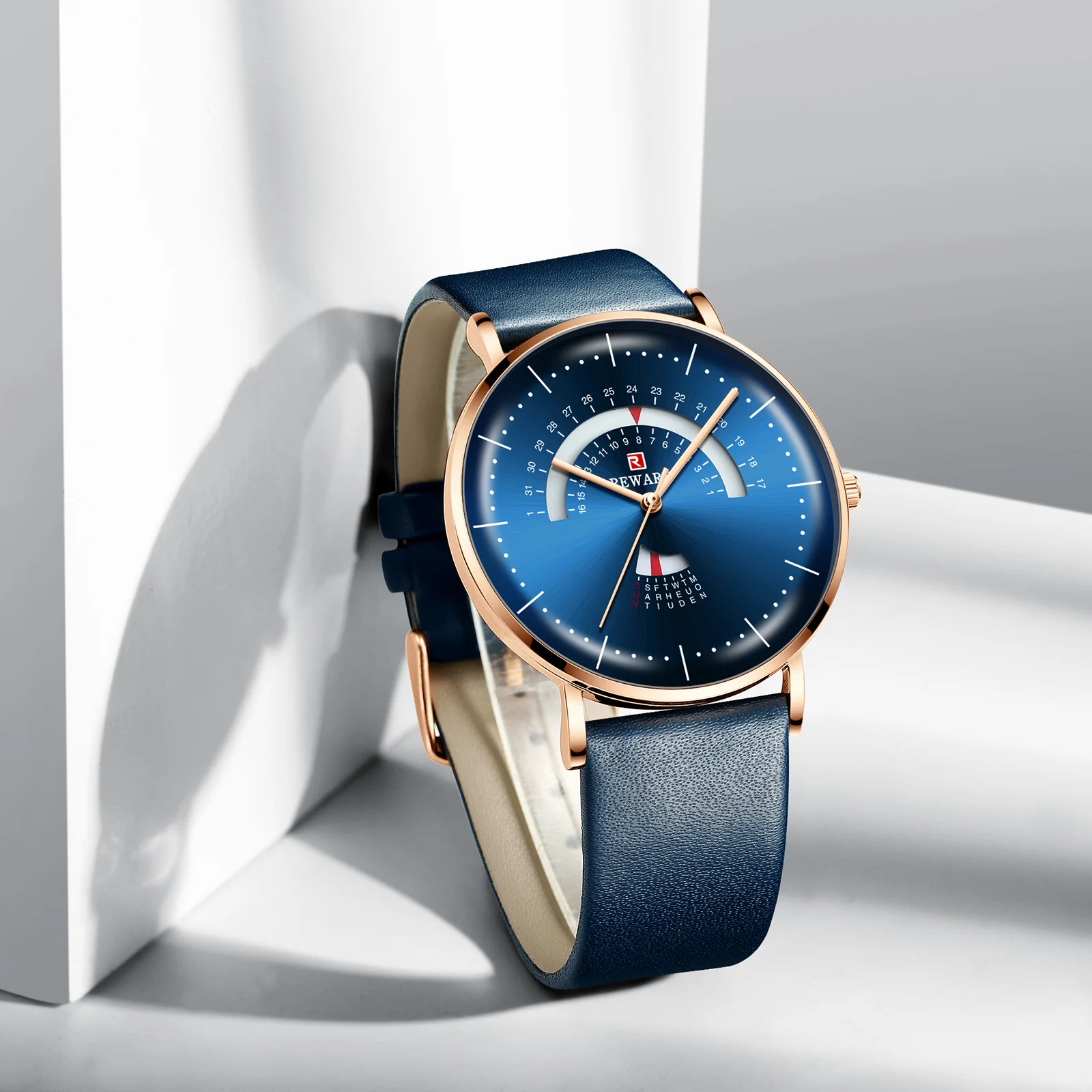 

2019 REWARD New Men Watch Fashion Luxury Multi-function Auto Date Week Display Calendar Waterproof Stainless Thin Male Clock