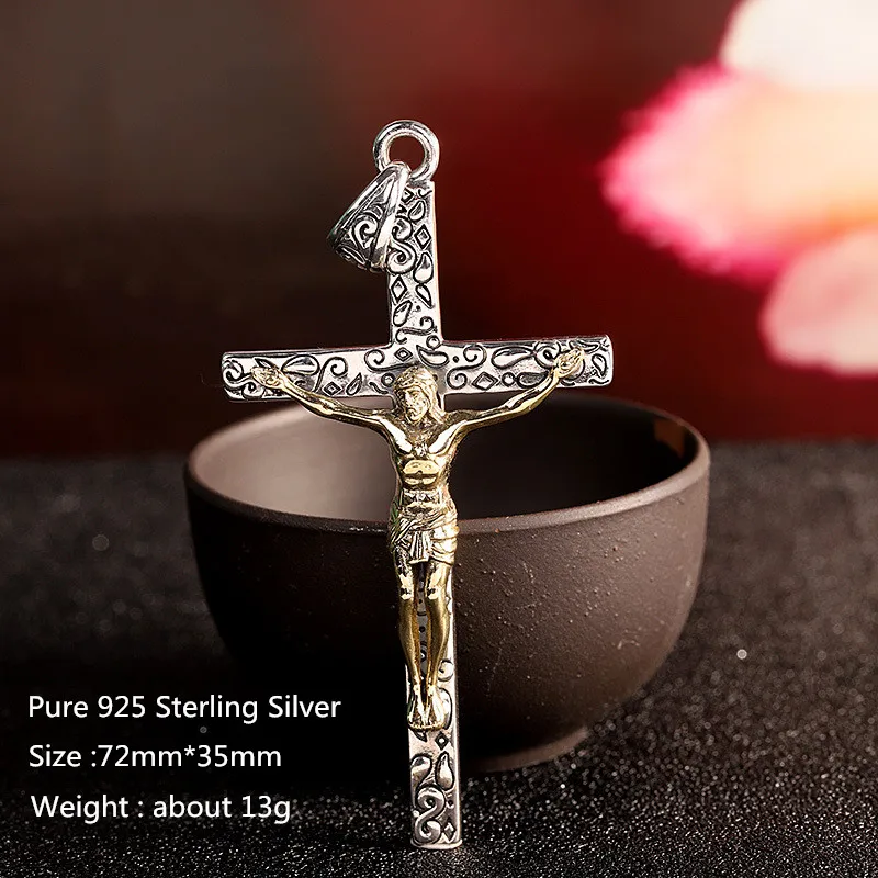 

Buyee Religion Pendant Necklace Men Exquisitely Carved Cross Jesus Real 925 Sterling Silver Pendant for Women Men Unique Jewelry