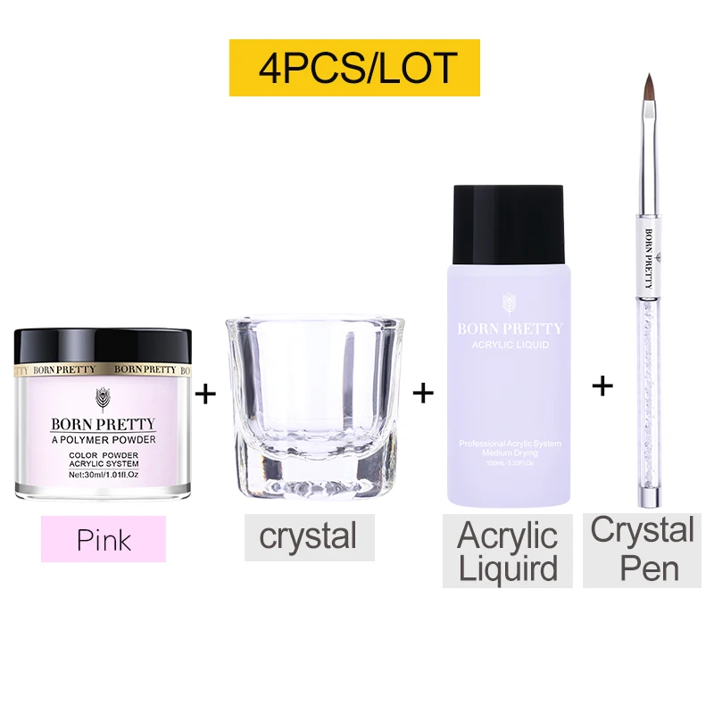 30ml Pink Set 1 BORN PRETTY 30 мл акриловый порошок Резьба ногтей полимерный наконечник расширение французский розовый, белый, прозрачный самоклеющиеся стразы порошок для ногтей - Цвет: 30ml Pink Set 1