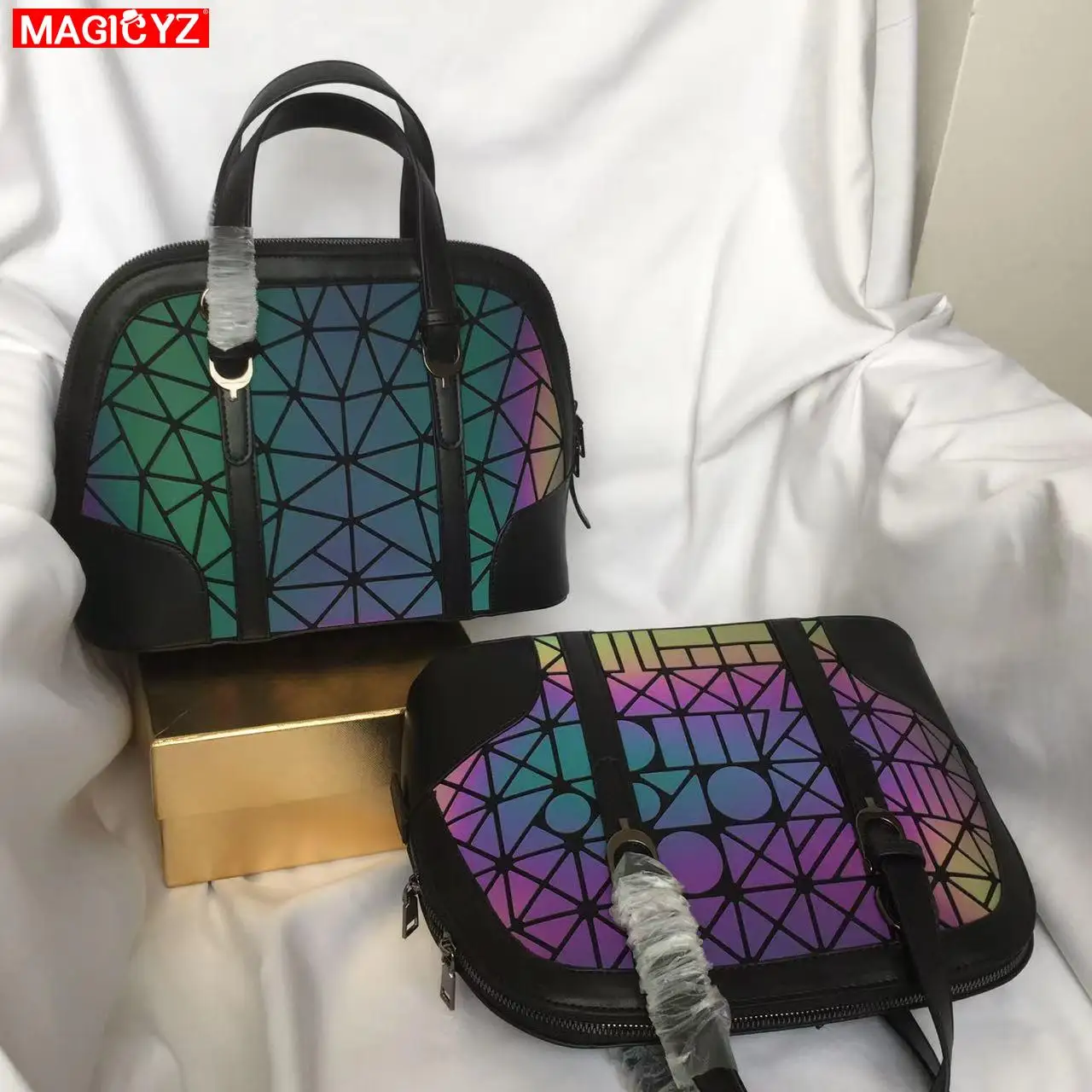 geometric diamond irregular shell bag ladies luminous office crossbody bag for women quality holographic designer shoulder bag free global shipping