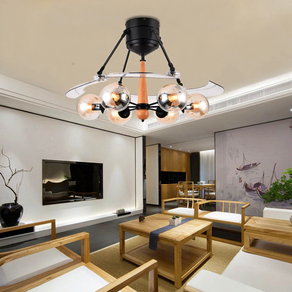 48 дюймов Невидимый потолочный вентилятор с светильник стеклянная лампа