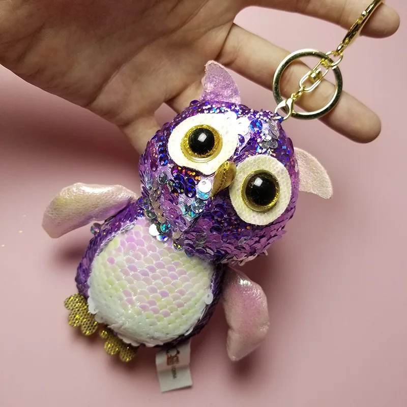 13 см расшитая блестками Сова плюшевая игрушка милый брелок розовый фиолетовый