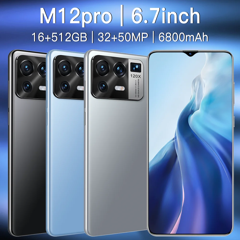 Tel&eacute;fono Inteligente M12pro versi&oacute;n Global, m&oacute;vil con Android 6,7, 10,0 mAh, Dual SIM, 16GB de RAM, 6800 GB de ROM, 32 + 50MP, 5G LTE, MTK6889, 512 pulgadas-0