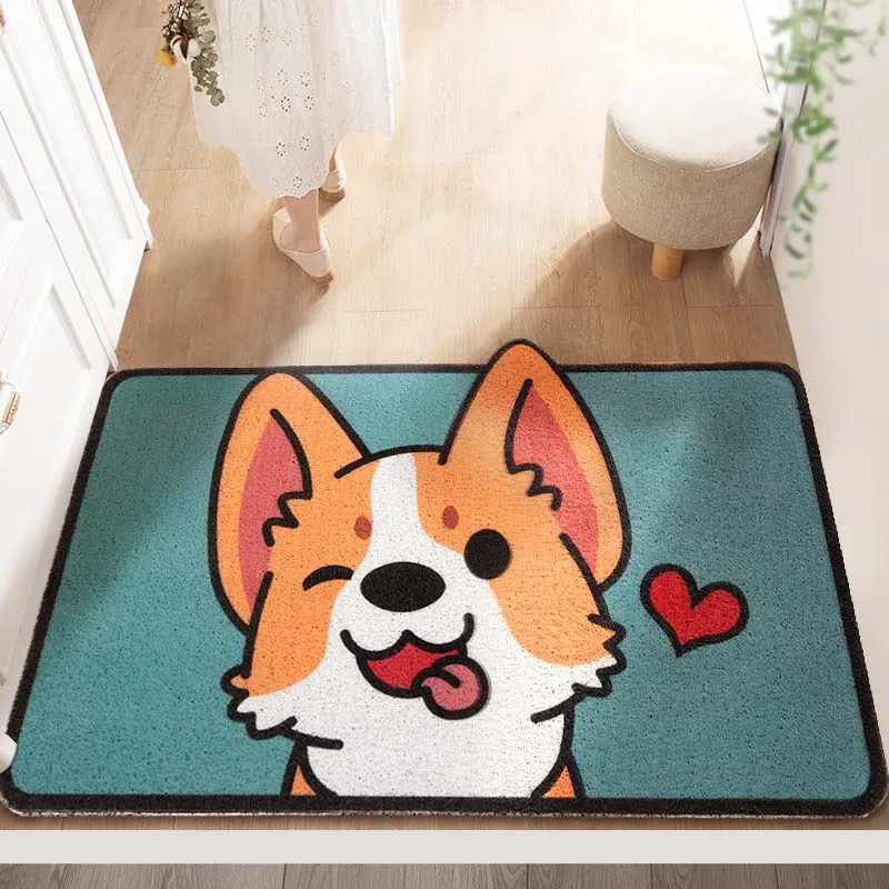 

Welcome Mat Entrance Cartoon Dog Non-Slip Floor Rugs Front Door Wire Enclosure Carpet Kitchen Rugs Floor Bedroom Mats 40*60cm/Pc