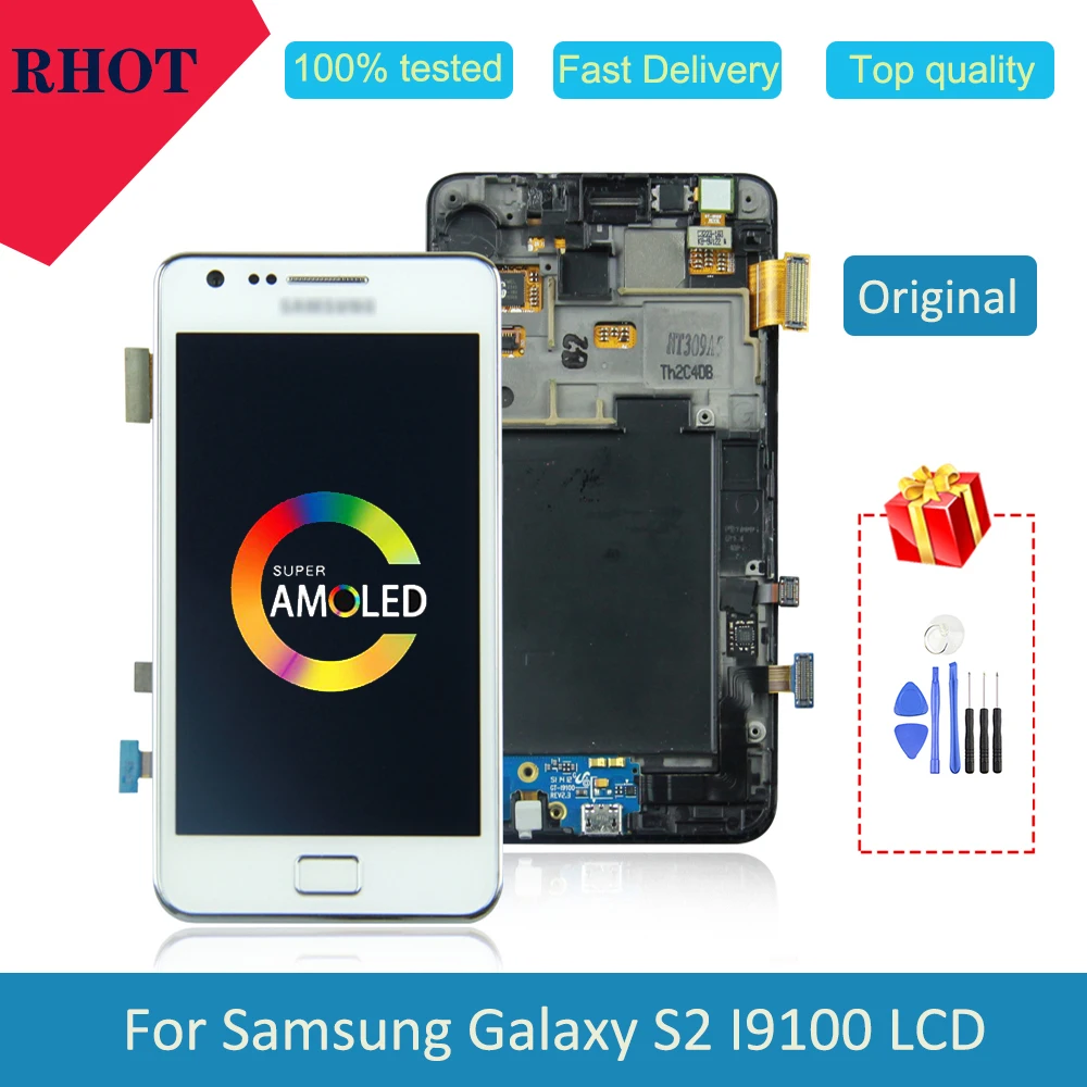 Оригинальный/100% протестированный Super AMOLED 4 3 &quotS2 i9100 ЖК экран для Samsung Galaxy S2 i9105 с
