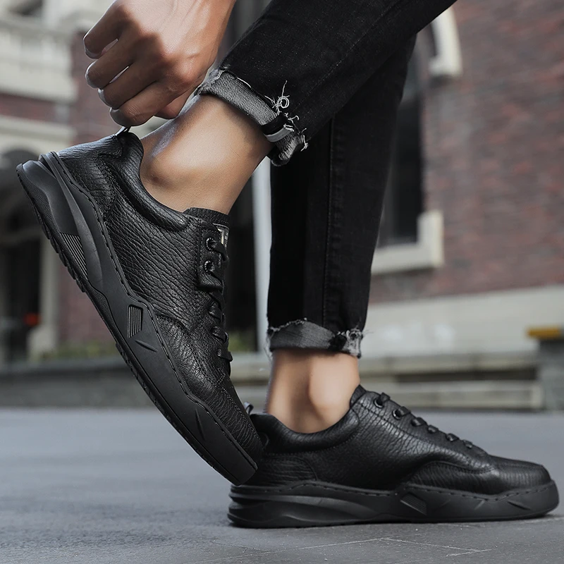 

Vintage Platform Sneakers Men shoes Brand Natural Leather Lace Up oxfords black Shoes 2020 New Business Bullock Shoes men