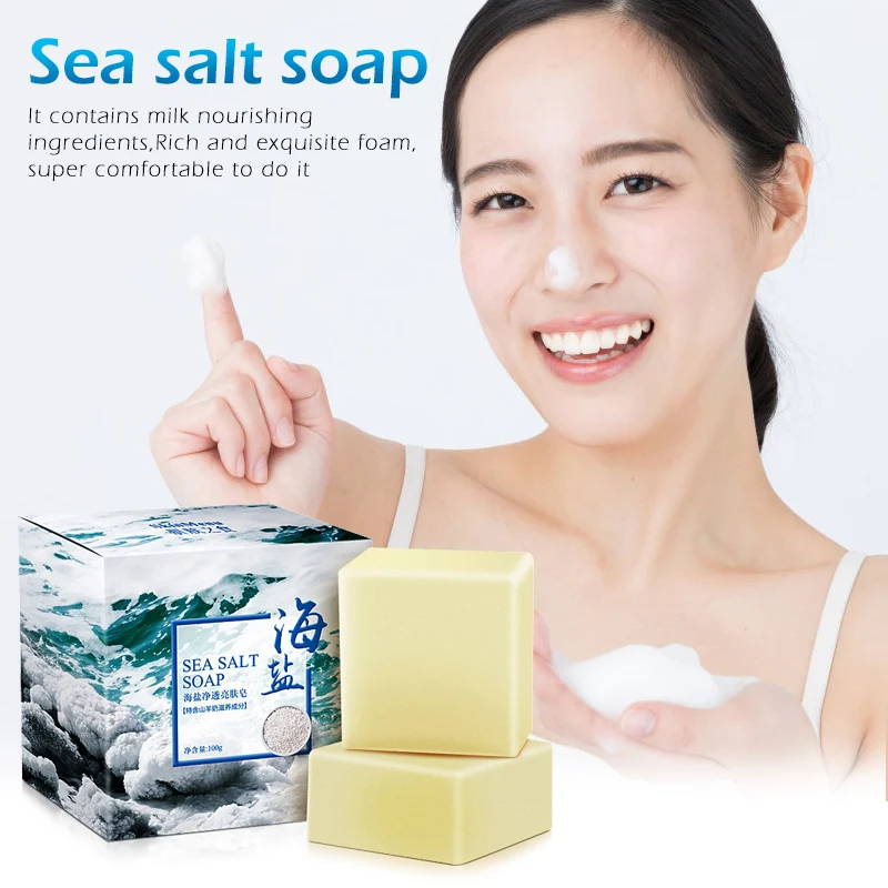 

Hot 100g Sea Salt Soap Goat Milk Removal Pimple Pores Acne Treatment Cleaner Moisturizing Face Wash Soap Base Skin Care TSLM2