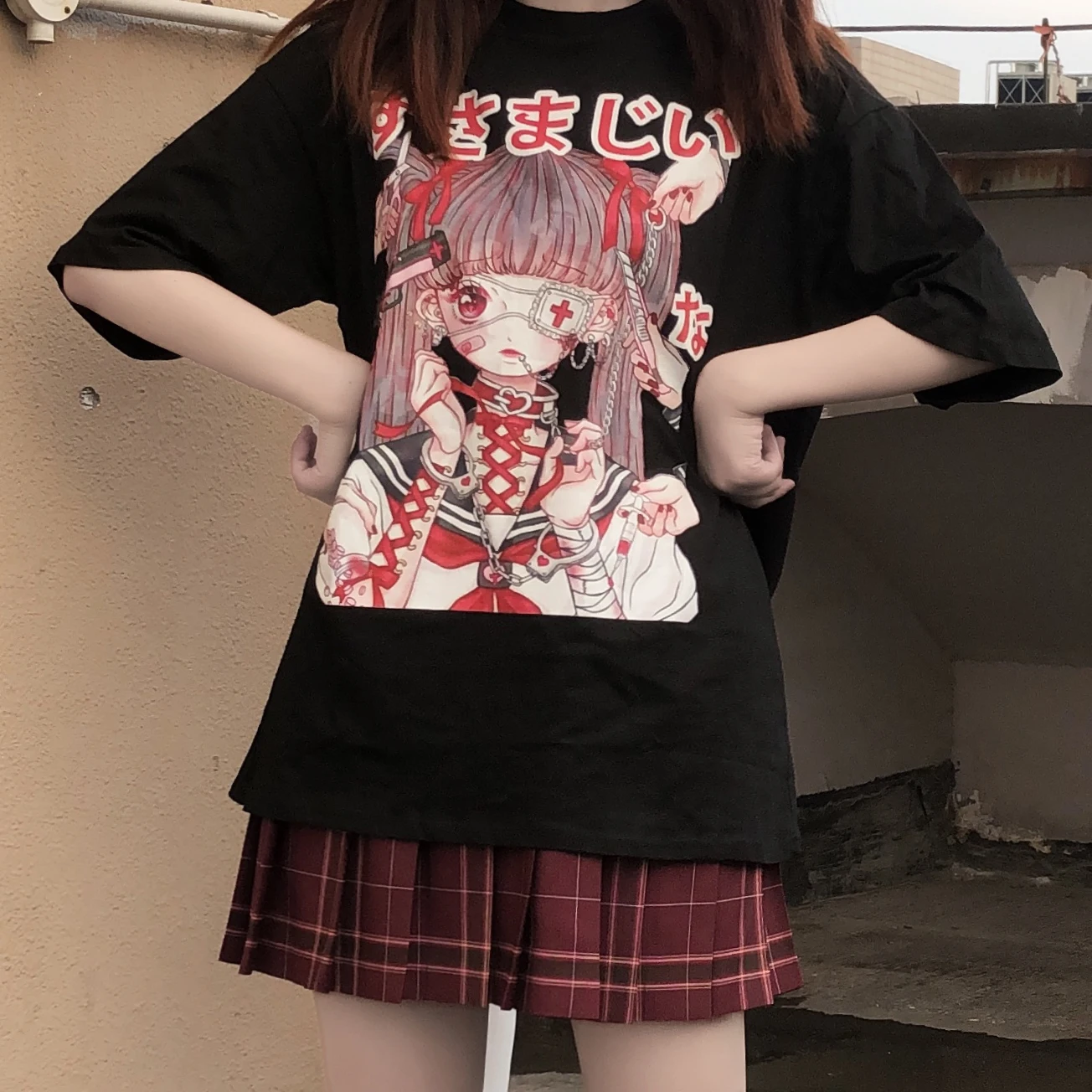 

Anime cartoon kawaii vintage Harajuku Clothes Summer Female Loose Women T-shirt Punk Dark Grunge Streetwear Ladies Top